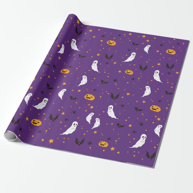 Papier Cadeau Rue de célébrations - Halloween (pourpre) (Déroulé)