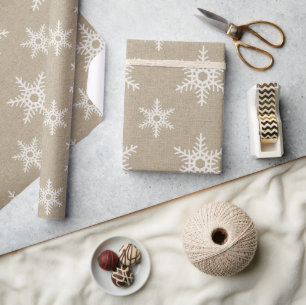 Papier Cadeau Russe Blanc Faux Burlap Snowflake Motif