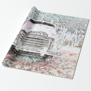 Papier Cadeau  Russe Camion Vintage blanc gris rétro détendu