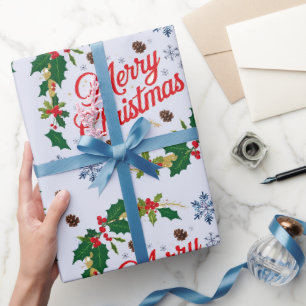 Papier Cadeau Russe Marine blanc et rouge Joyeux Noël