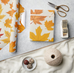 Papier Cadeau Russe Orange Jaune d'automne Feuille d'érable Moti