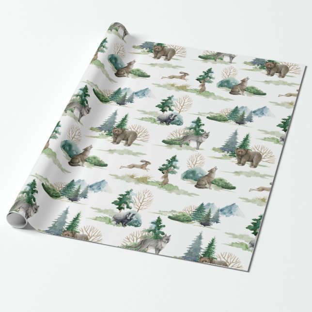 Papier Cadeau Russe Ours De Forêt Boisée Loup Lièvre Badger Cade (Déroulé)