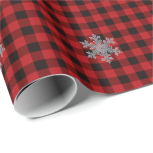 Papier Cadeau Russe rouge et noir plaid avec détail de flocon de