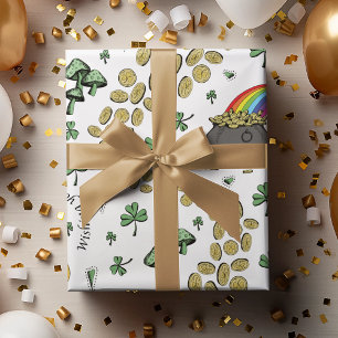 Papier Cadeau Russe S Motif Blanc Irlandais Shamrock St patrick