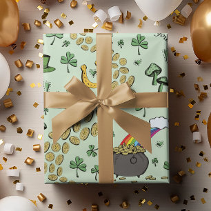Papier Cadeau Russe S Motif Vert Shamrock irlandais St patrick