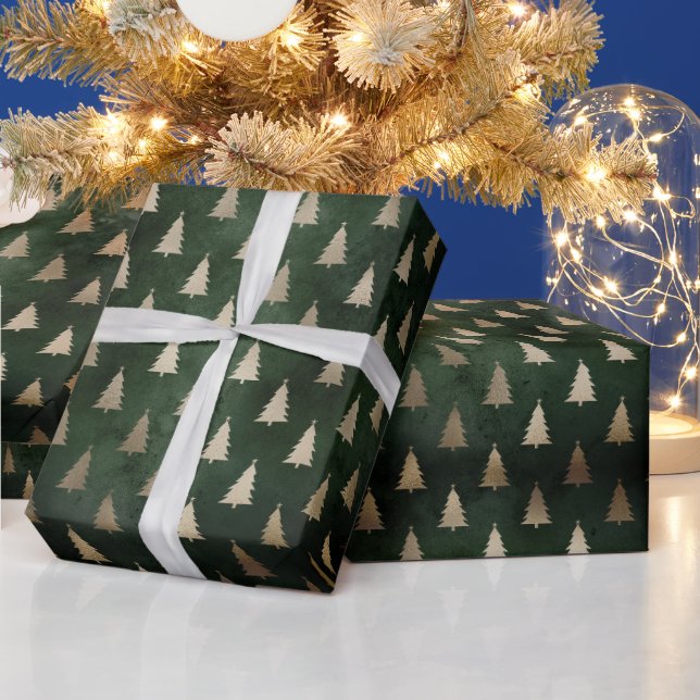 Papier Cadeau Russe vert foncé d'or Noël arbres motif (Vacances)