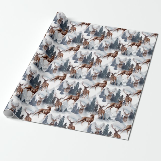 Papier Cadeau Russe Woodsy Deer Forest Vacances de Noël d'hiver (Déroulé)
