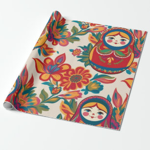 Papier Cadeau Russie Matryoshka Nesting Dolls Floral Decoupage