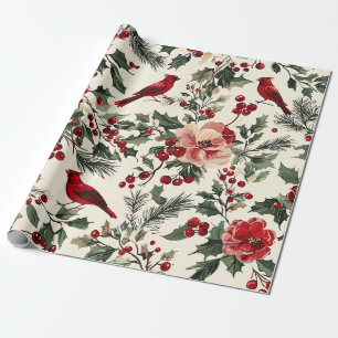 Papier Cadeau Rustic Bird et Poinsettia Motif de Noël (14)
