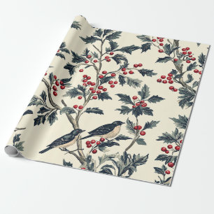 Papier Cadeau Rustic Bird et Poinsettia Motif de Noël (18)