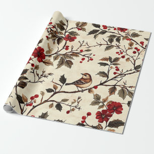 Papier Cadeau Rustic Bird et Poinsettia Motif de Noël (22)