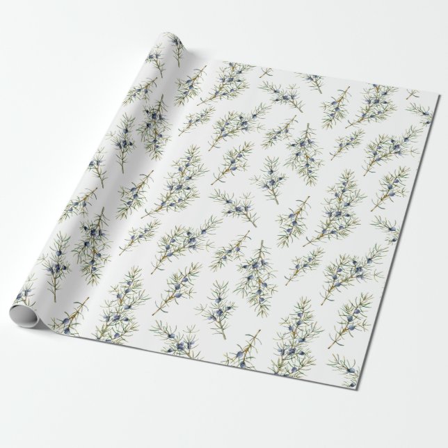 Papier Cadeau Rustic Blue Winterberry Branches cadeau de Noël (Déroulé)