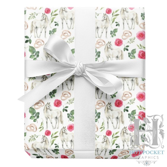 Papier Cadeau Rustic Equestrian Floral Pink Wrapping Paper (Créateur téléchargé)