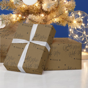 Papier Cadeau Rustic Kraft au revoir Mlle Bonjour Mme Fête des m