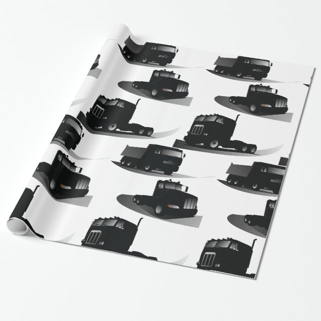 Papier Cadeau Rustic Trois Camions Noirs Conception Vintage Cami (Déroulé)