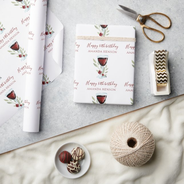 Papier Cadeau Rustique 80e anniversaire vin rouge (Artisanat)