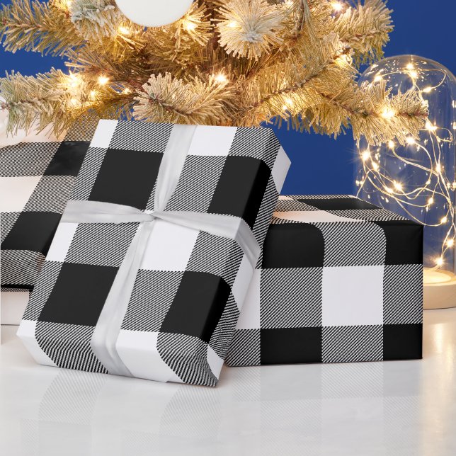 Papier Cadeau Rustique Agritourisme noir et blanc Buffalo Check  (Vacances)