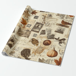 Papier Cadeau Rustique Automne Ephemera Collage   Terre chaude