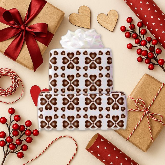 Papier Cadeau Rustique Brown Coeur Floral Blanc (Créateur téléchargé)