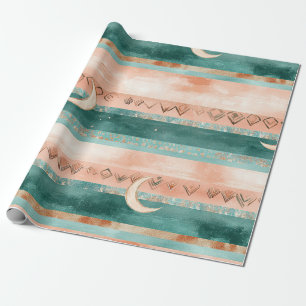 Papier Cadeau Rustique Céleste Rayure Lune Soleil Terreuse (8)
