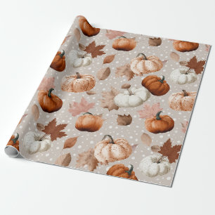 Papier Cadeau Rustique Citrouilles d'automne et feuilles d'autom