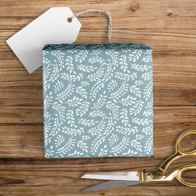 Papier Cadeau Rustique Élégant Botanique Feuille Dusty Blue (Créateur téléchargé)