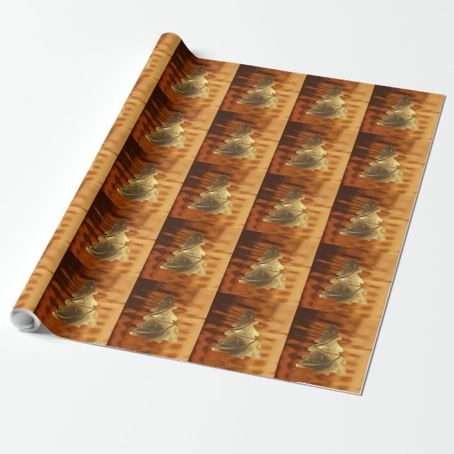 Papier Cadeau Rustique Faux Gold Joyeux Motif d'arbre de Noël (Déroulé)