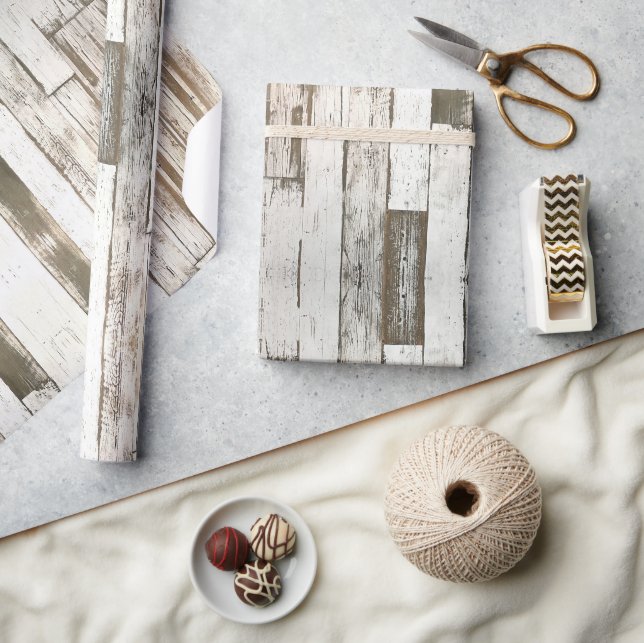 Papier Cadeau rustique ferme de campagne grise blanc bois (Artisanat)