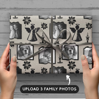 Papier Cadeau Rustique gris empilé Angel 3 Famille Photo