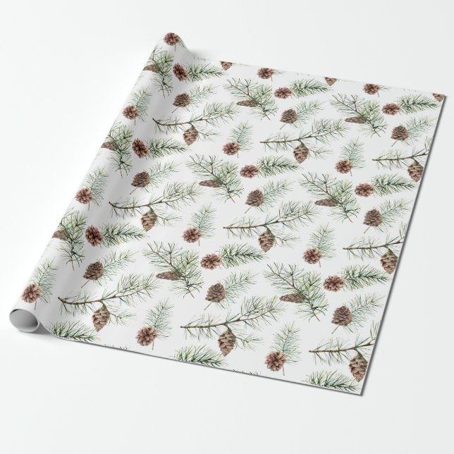 Papier Cadeau Rustique hiver Pinecone Branches Cadeau (Déroulé)