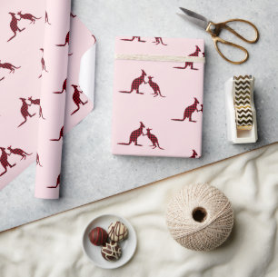 Papier Cadeau Rustique Kangaroo Australian Pink Motif Holiday