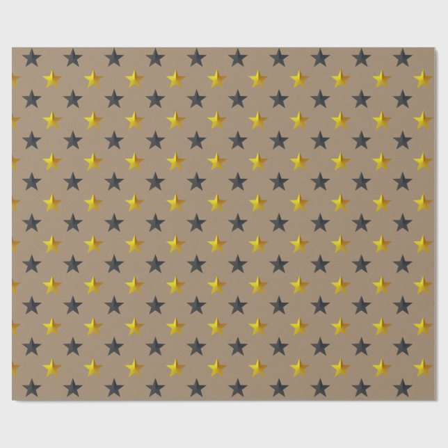 Papier Cadeau Rustique Kraft Black Gold Stars (Plat)