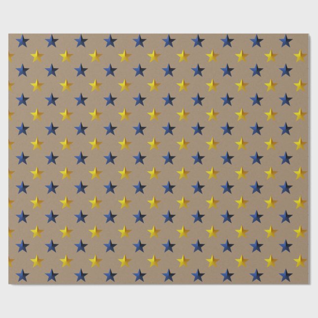 Papier Cadeau Rustique Kraft Navy Blue Gold Stars (Plat)