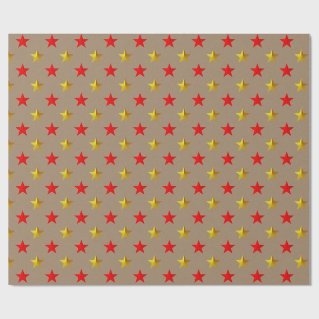 Papier Cadeau Rustique Kraft Red Gold Stars (Plat)