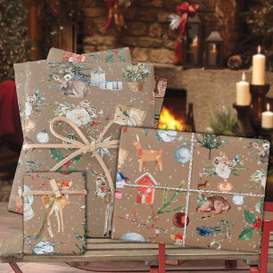 Papier Cadeau Rustique Kraft Tout renne de Noël