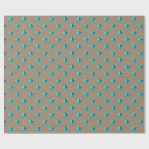 Papier Cadeau Rustique Kraft Turquoise Blue Stars