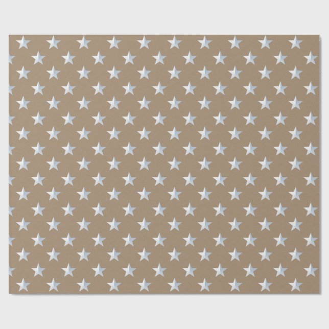 Papier Cadeau Rustique Kraft White Silver Stars (Plat)