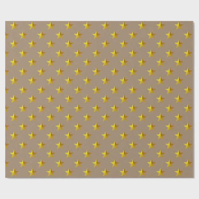 Papier Cadeau Rustique Kraft Yellow Gold Stars (Plat)