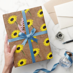 Papier Cadeau Rustique Mariée d'automne Kraft & Burlap Sunflower