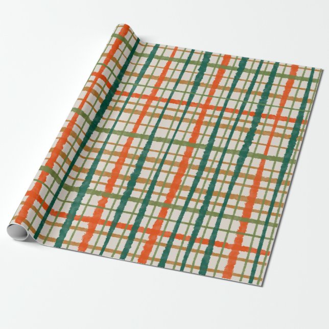 Papier Cadeau Rustique Retro Peint Noël Plaid Motif (Déroulé)
