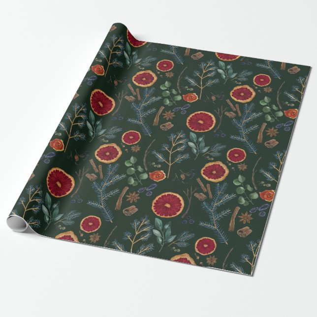 Papier Cadeau Rustique Woodsy Hunter Green Dried Botanical (Déroulé)