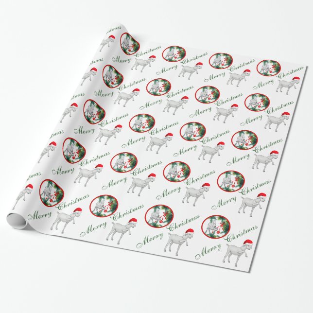 Papier Cadeau Saanen Et Bébé Chèvre Papier Enveloppant Noël (Déroulé)
