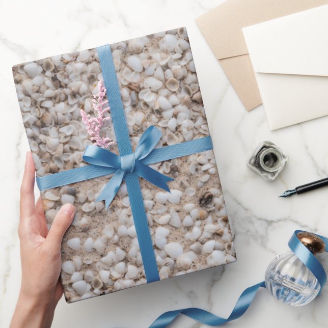 Papier Cadeau Sable de plage avec petits coquillages Motif répét (Cadeaux)