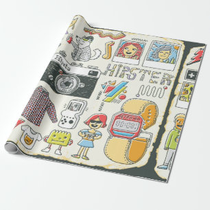 Papier Cadeau Sac de Hipster sangle dessiné à la main jeu de d