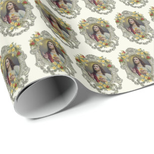 Papier Cadeau Sacré Coeur Religieux Jésus Élégant Enveloppement 