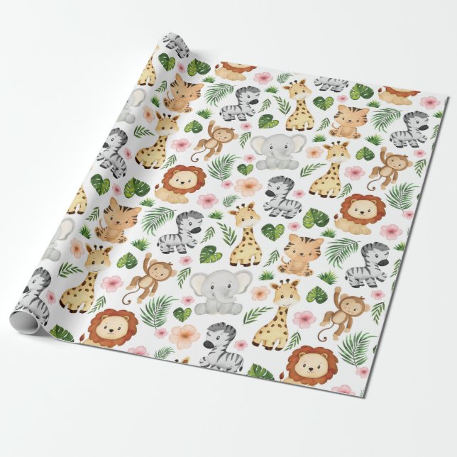 Papier Cadeau Safari Animaux - Cute safari bébé animaux (Déroulé)