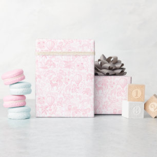 Papier Cadeau Safari Animaux Pink Toile De Jouy