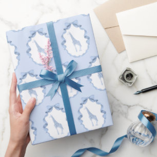 Papier Cadeau Safari Animaux Toile de Jouy Dusty Blue