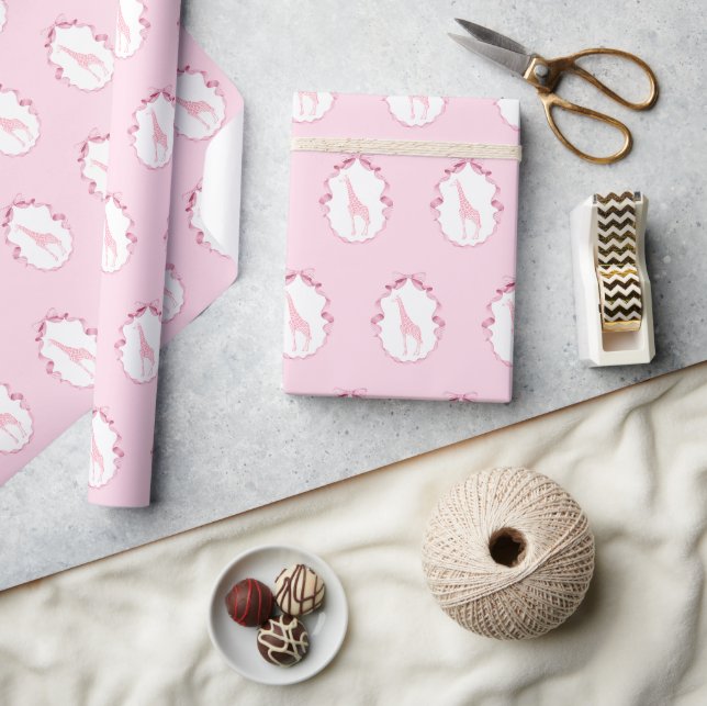 Papier Cadeau Safari Animaux Toile de Jouy Dusty Rose (Artisanat)
