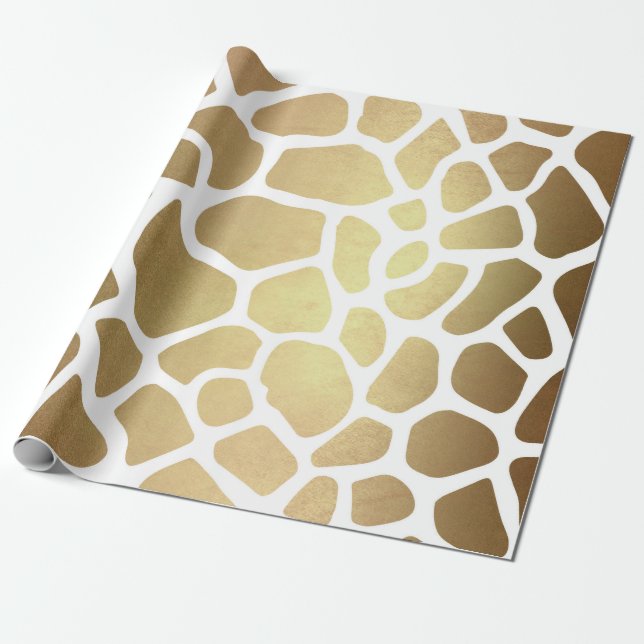 Papier Cadeau Safari contemporain Golden White Giraffa Skin Vip (Déroulé)